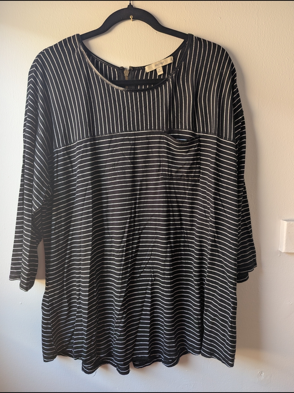 Sejour Black and White Striped Long-Sleeve Tunic Size 1X